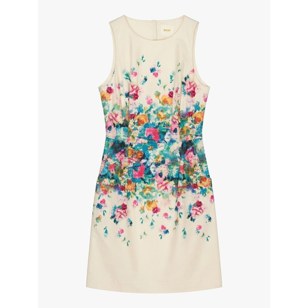 Anthropologie Maeve Tea Garden Dress Cream Floral Abstract Womens 8 Lined Pocket